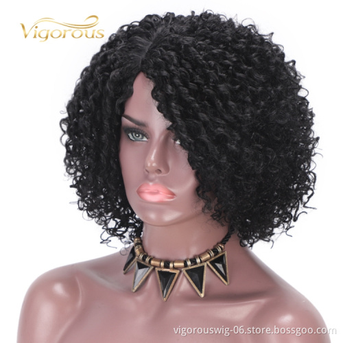 2020 New Fashion Vendor Price Afro For Black Women High Quality Spring Curly Short Black Synthetic None Lace Wig